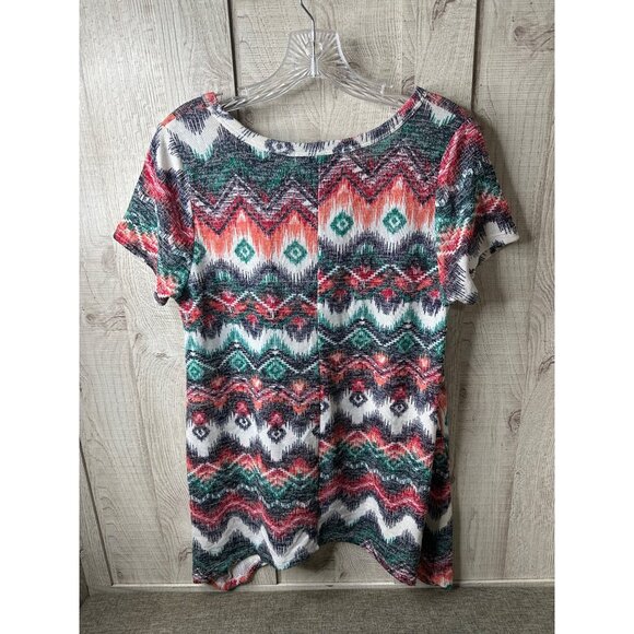 Absolutely Famous Womens Multicolor Chevron Pattern Short Sleeve Top Size L - Picture 2 of 7